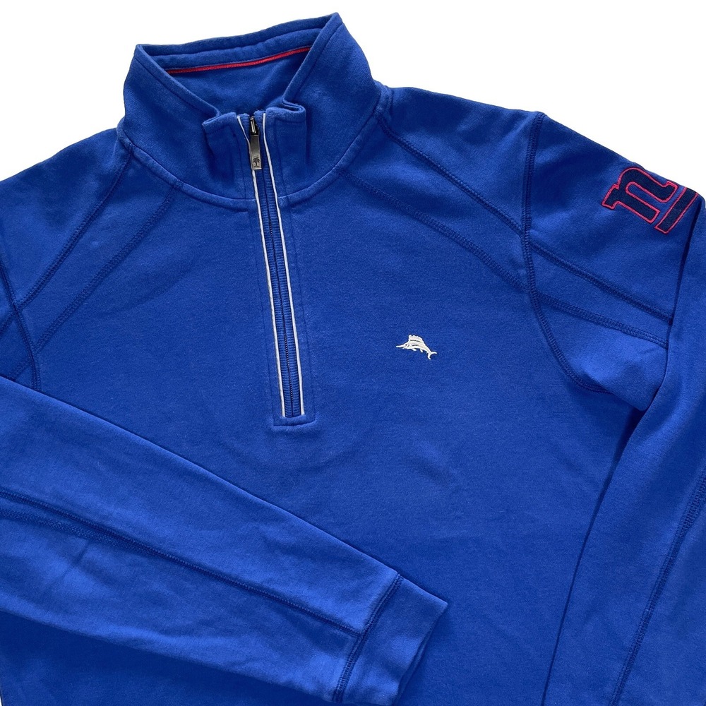 Tommy Bahama NY Giants 100% Pima Cotton 1/4 Zip Pullover Blue Size Small